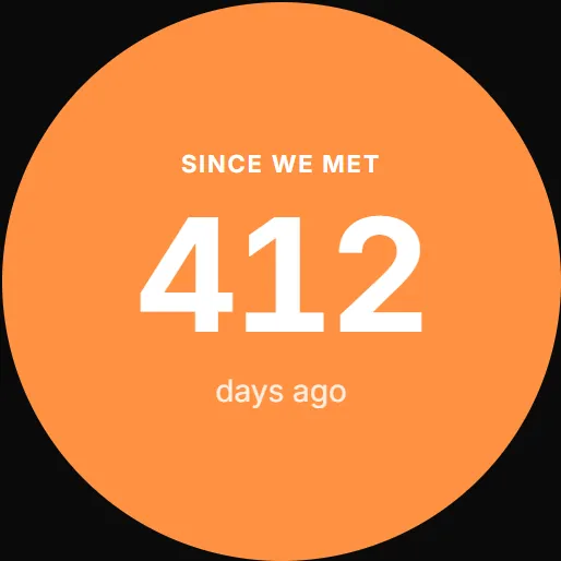 A Durance counter showing 412 days since we met